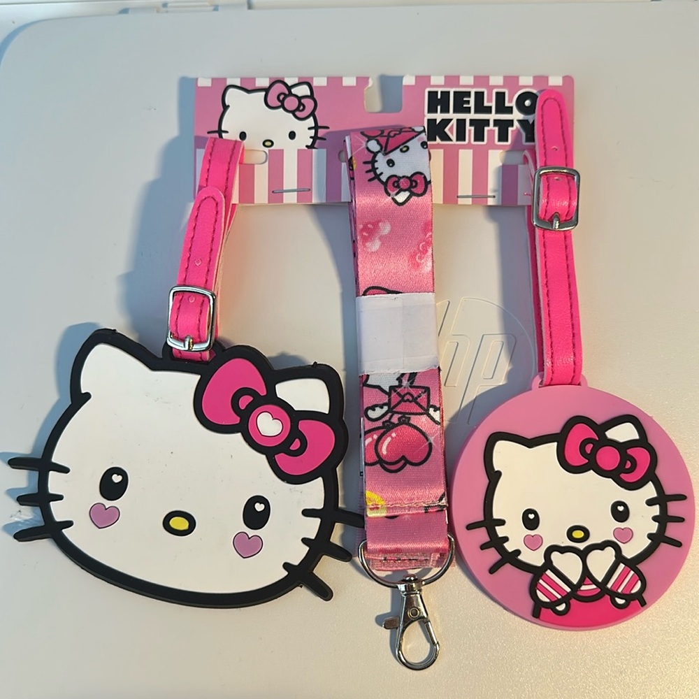 🎀 Hello Kitty Sanrio Luggage Tags & Lanyard 3-Piece Travel Set NWT